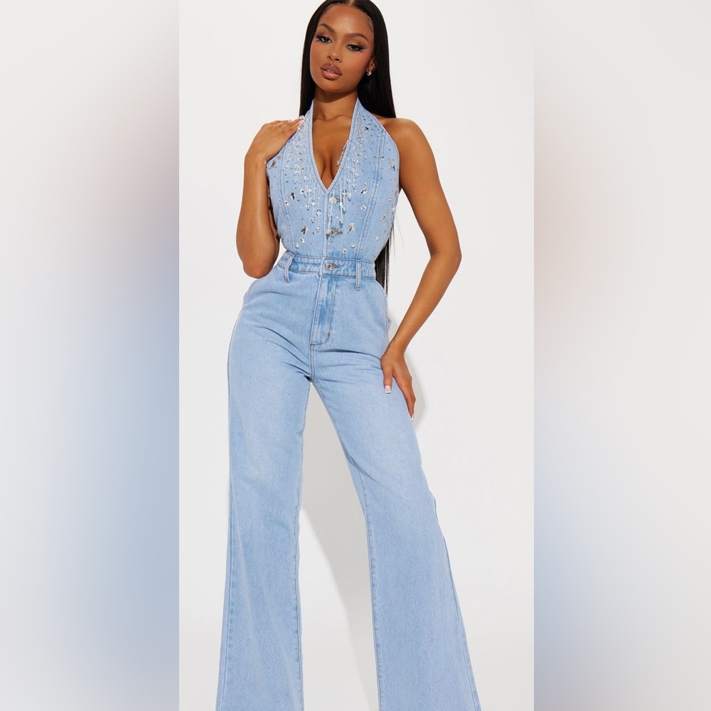 Oh So Icy Embellished Denim Jumpsuit